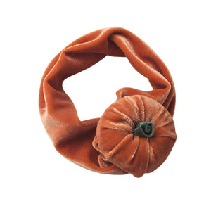 Feather & Fawn Velvet Pumpkin Baby Headband | Soft Stretchy Bow for Halloween Halloween