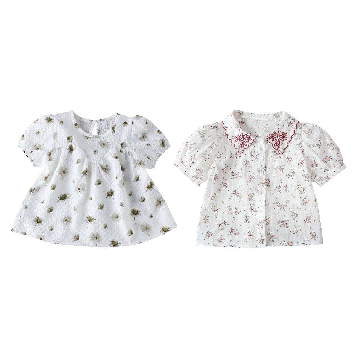 Feather & Fawn vintage floral cotton baby tunic with puff sleeves