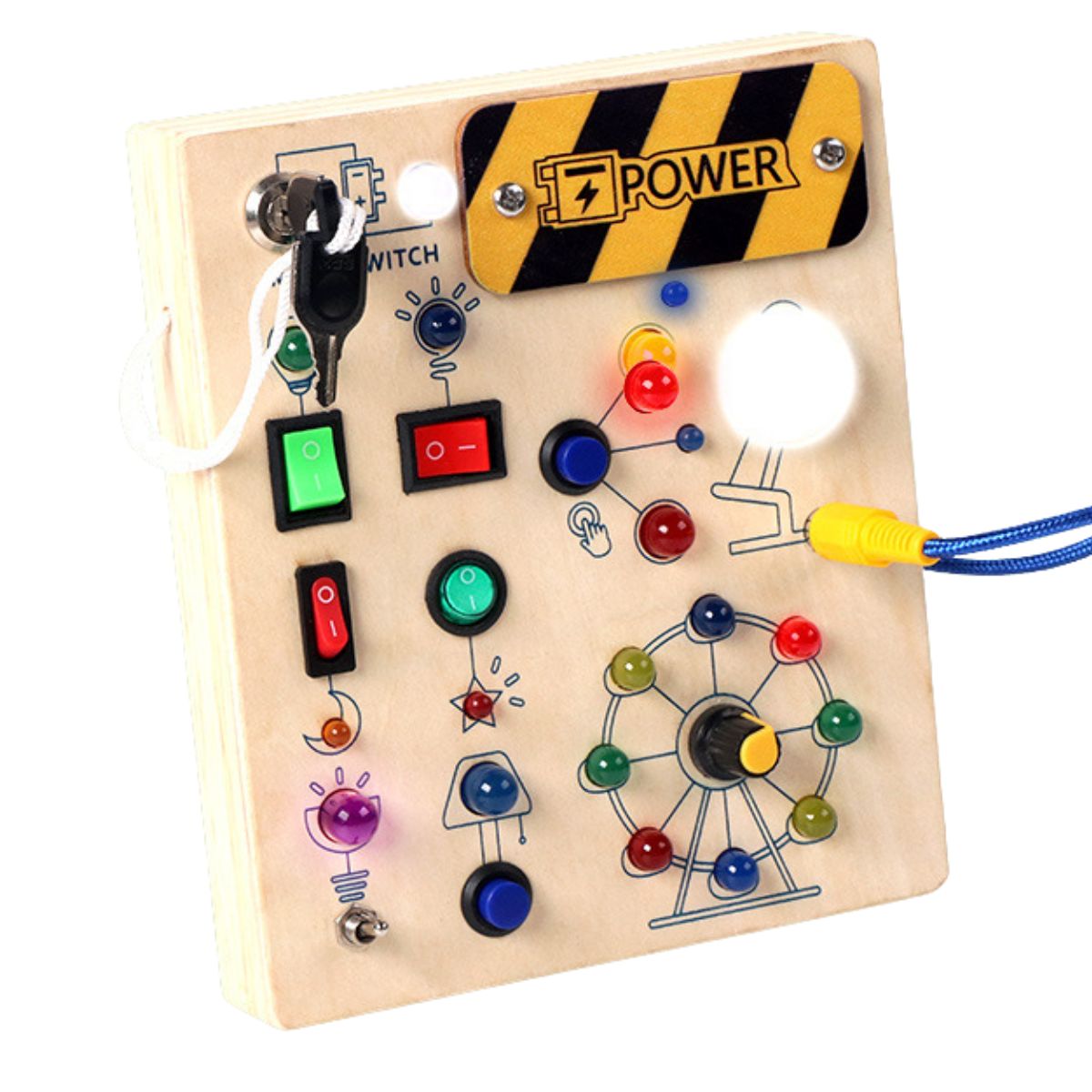 Kidst Montessori Busy Board - Wooden Sensory Toy with Lights and Switches Montessori Toys
