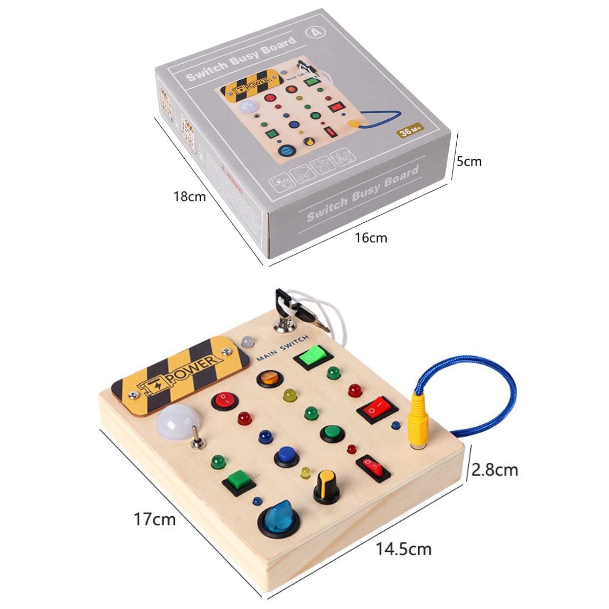 Kidst Montessori Busy Board - Wooden Sensory Toy with Lights and Switches Montessori Toys