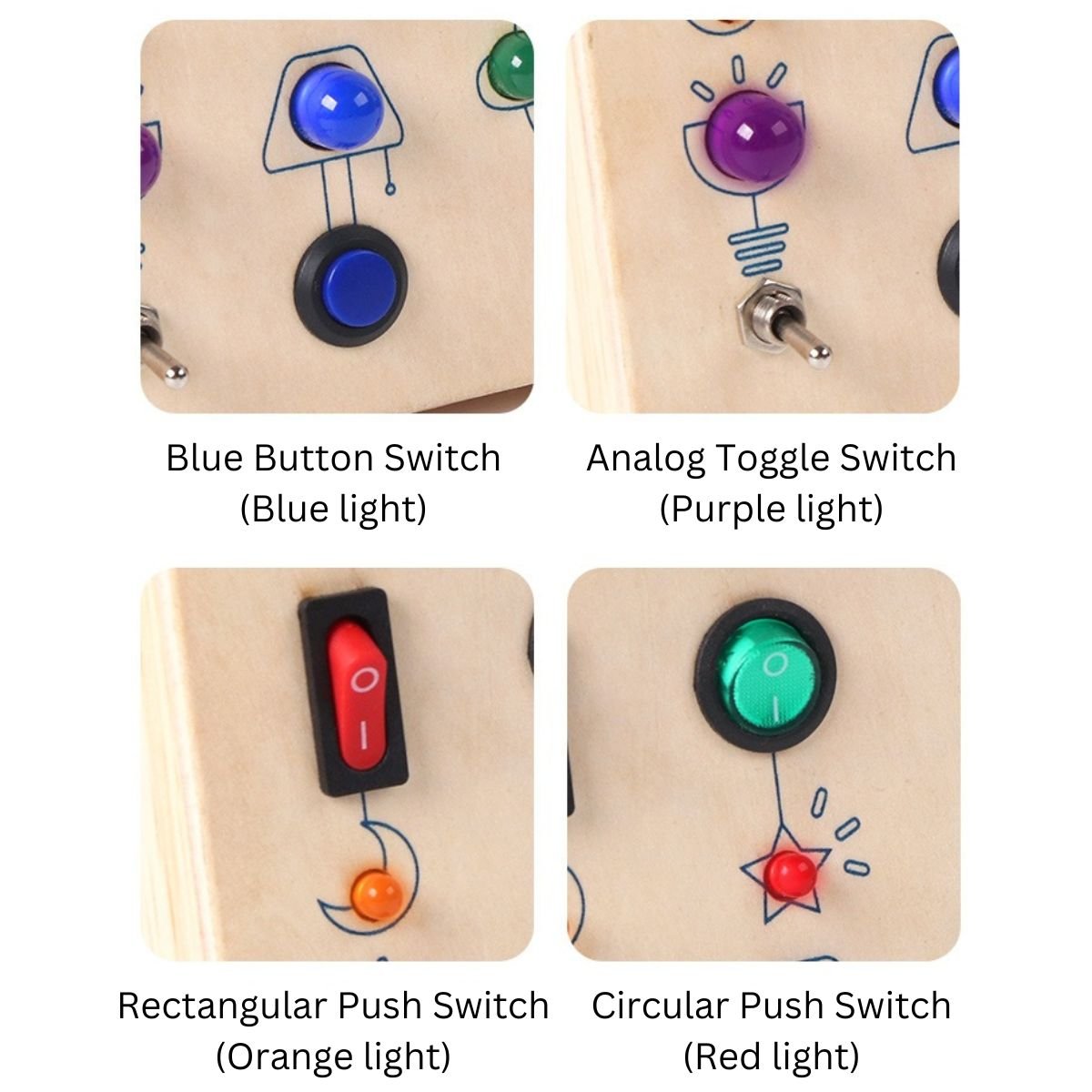 Kidst Montessori Busy Board - Wooden Sensory Toy with Lights and Switches Montessori Toys
