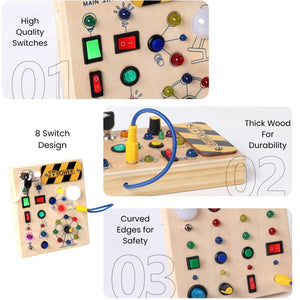 Kidst Montessori Busy Board - Wooden Sensory Toy with Lights and Switches Montessori Toys