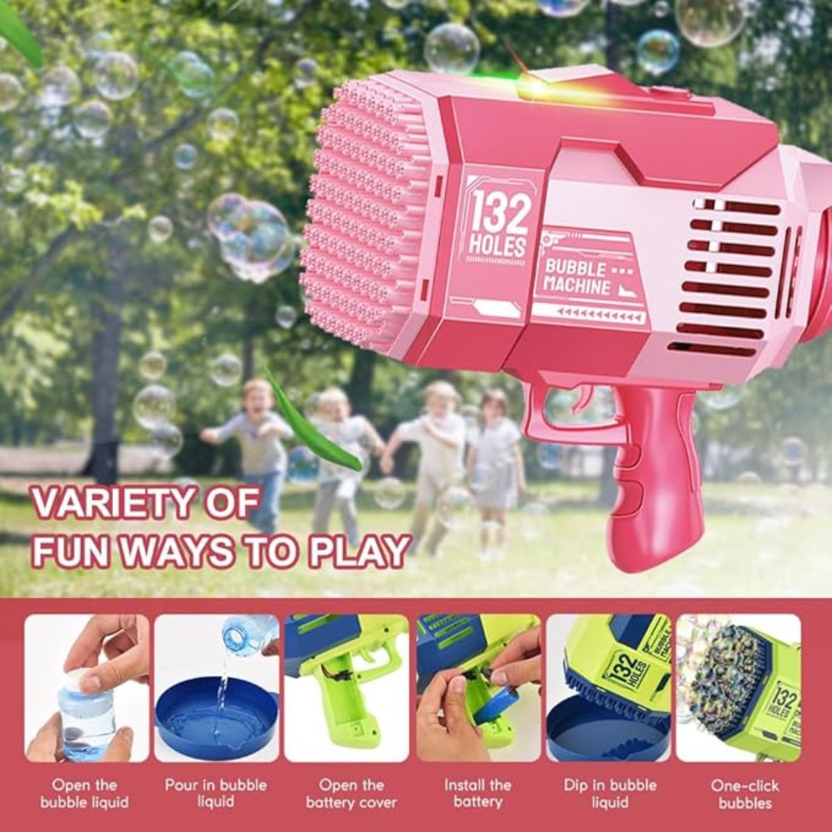 Kidst Bubble Machine Bazooka Outdoor Bubble Blaster 132 holes Rechargeable Bubble Toys