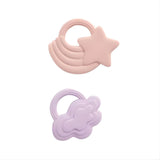 Living Textiles 2 Pack Silicone Teether | Stars & Cloud Pink Teether