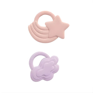 Living Textiles 2 Pack Silicone Teether | Stars & Cloud Pink Teether