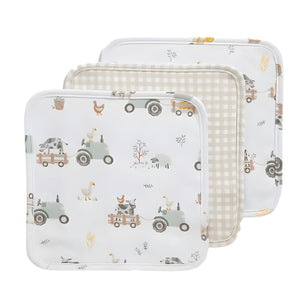 Living Textiles 3 Pack Organic Wash Cloths | Tractor Ride Baby Washcloth