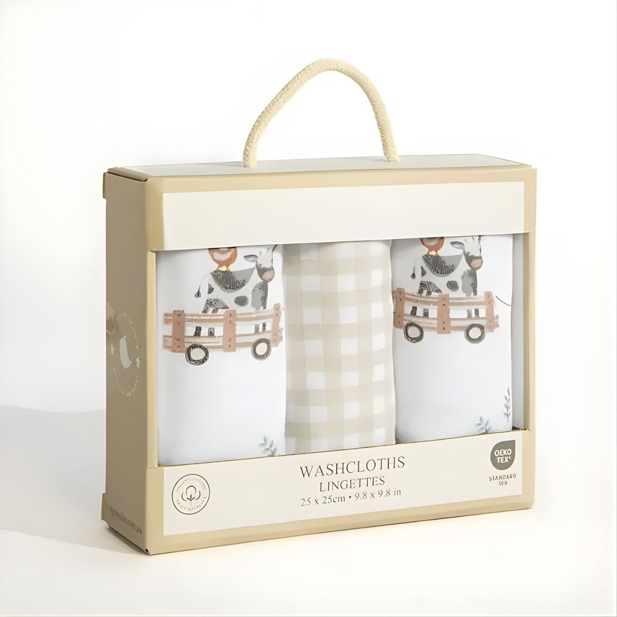 Living Textiles 3 Pack Organic Wash Cloths | Tractor Ride Baby Washcloth