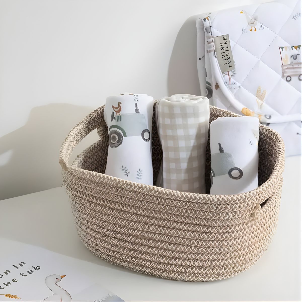 Living Textiles 3 Pack Organic Wash Cloths | Tractor Ride Baby Washcloth