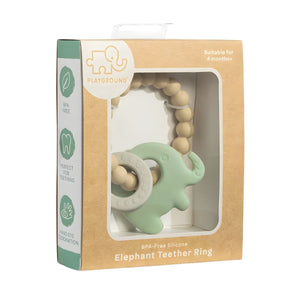 Living Textiles Playground Elephant Teether Ring | Light Sage Teether