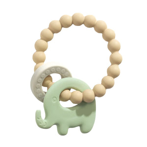 Living Textiles Playground Elephant Teether Ring | Light Sage Teether
