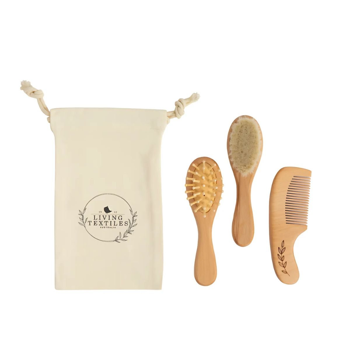 Living TextilesLiving Textiles Baby 3 Pcs Wooden Brush & Comb SetBaby Grooming Kits - Babies Mart Australia