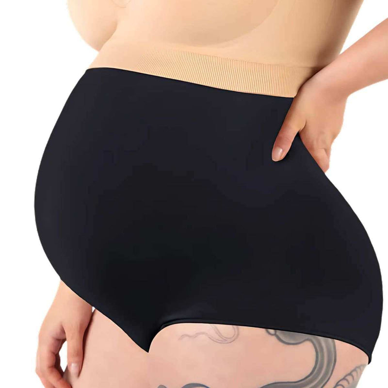 Maternity Underbust Brief in black, smooth seamless stretch fabric with a wide ribbed waistband and full bump coverage