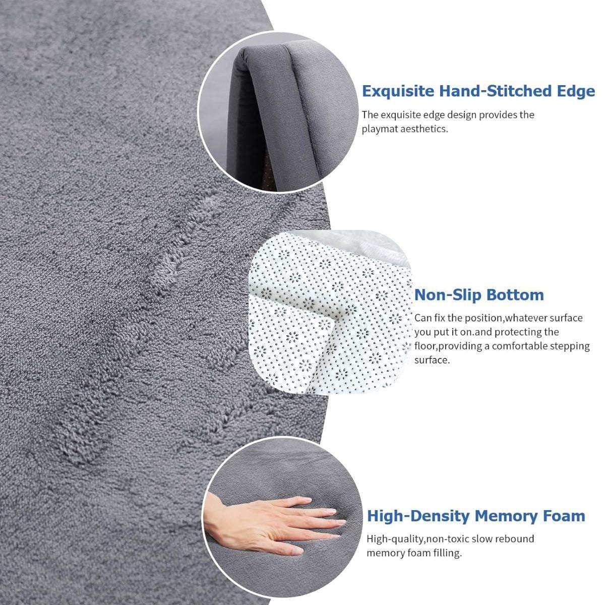 Waterproof memory foam play mat Toddly CushyCrawl V2.0 with non-slip backing and coral velvet surface