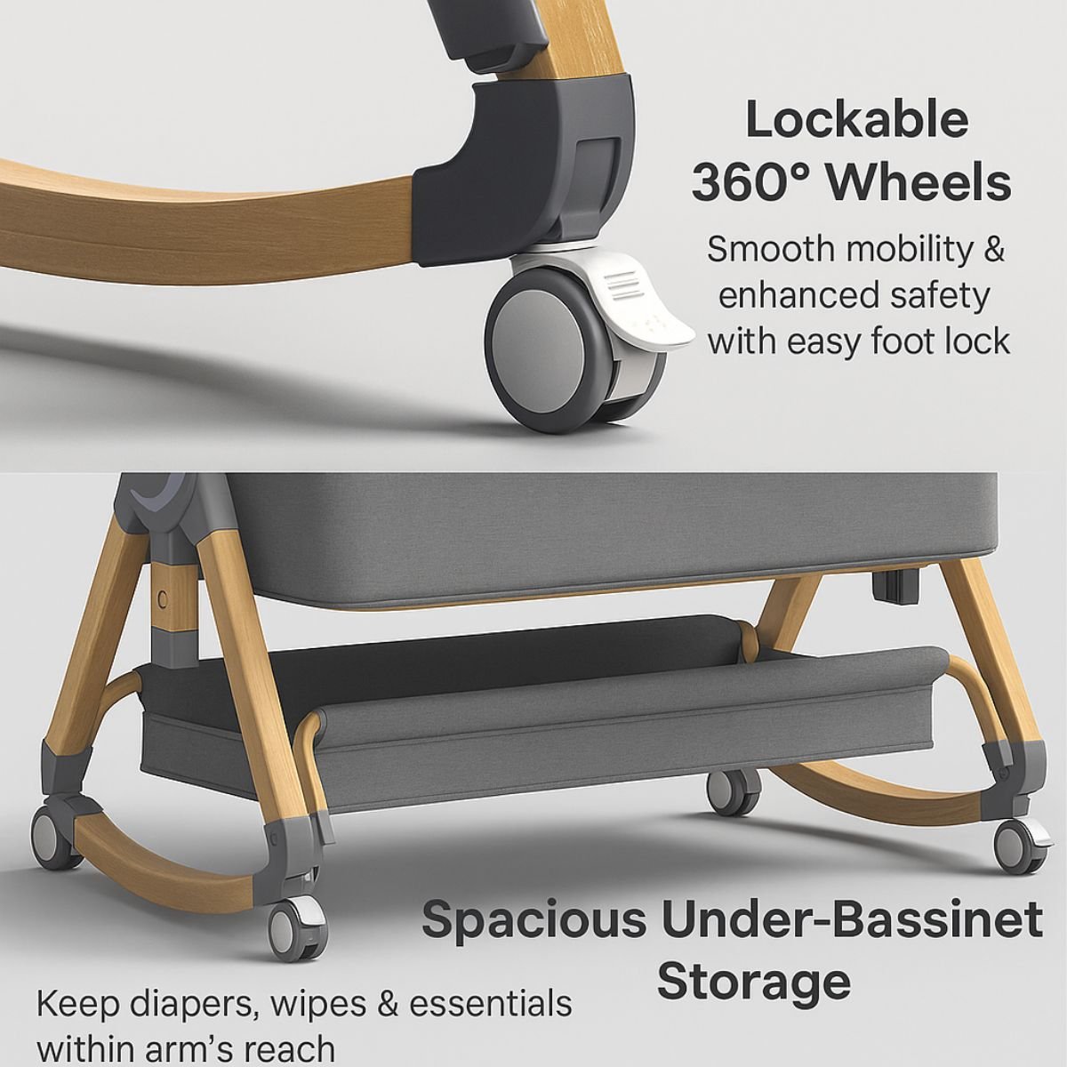 Toddly CuddleCrib 3 - in - 1 Bassinet – Rocker, Adjustable Height & Premium Mattress Baby Bassinet