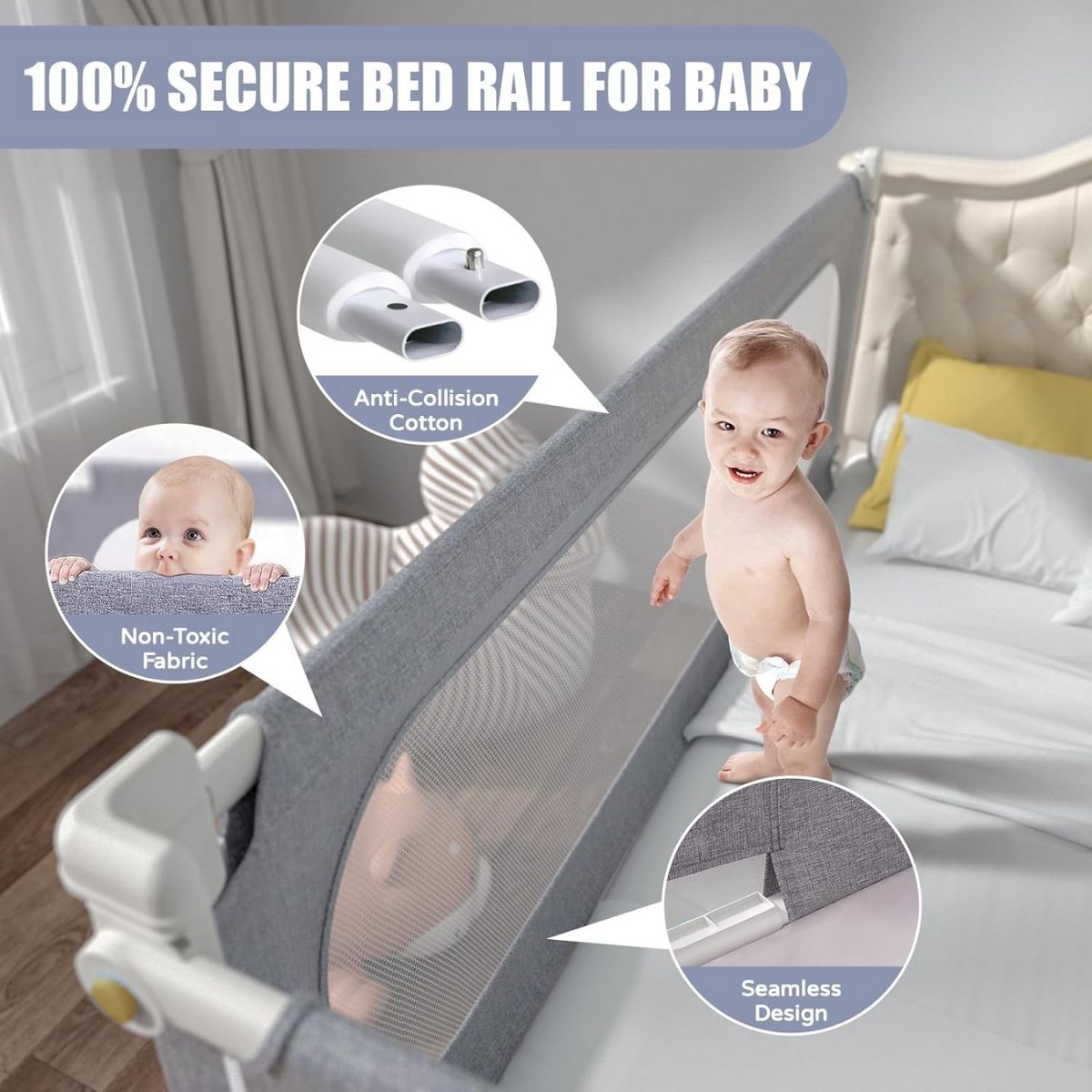 Toddly DreamGuard V2 Adjustable Baby Bed Rail Sets for Secure & Peaceful Nights Baby Bed Rails