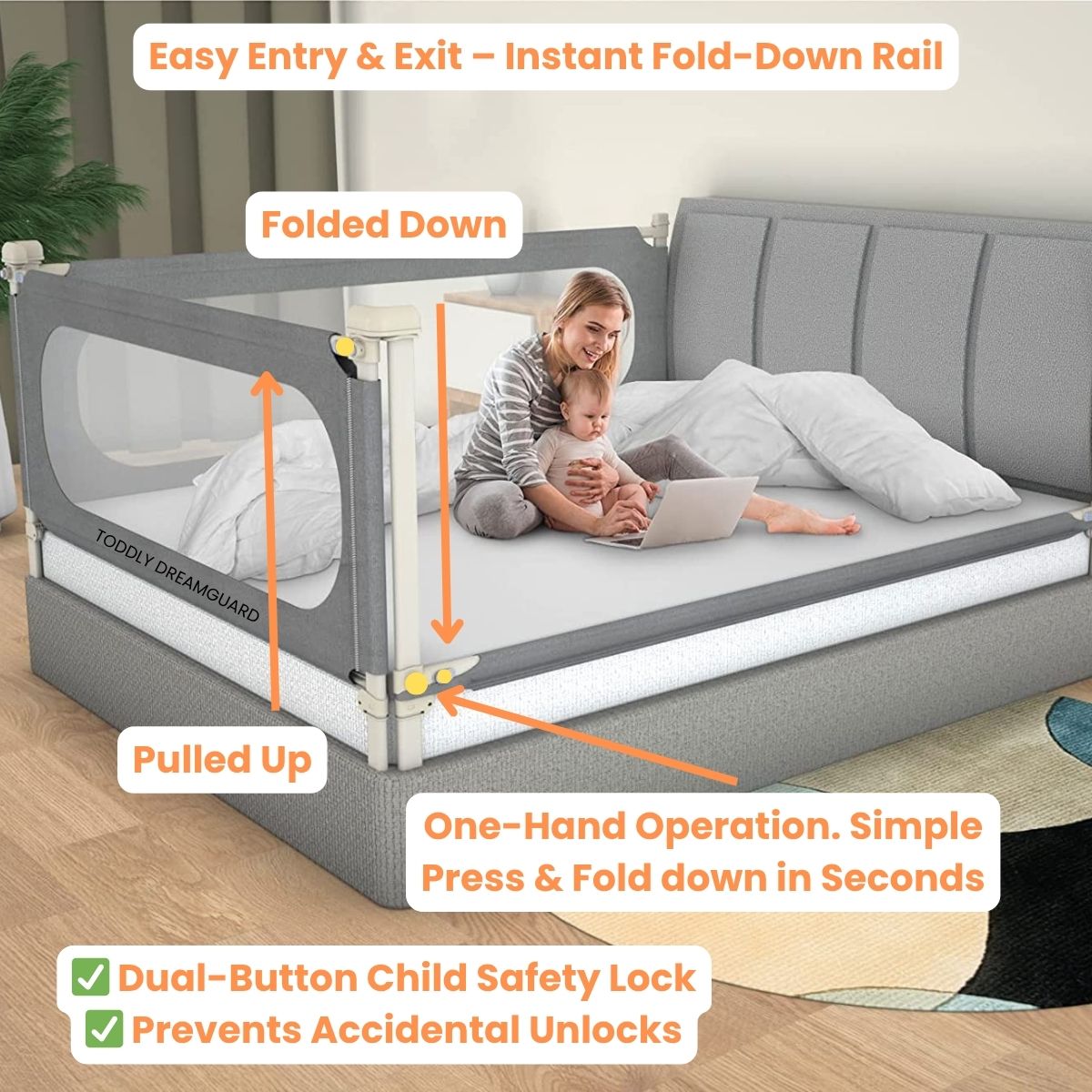 Toddly DreamGuard V2 Adjustable Baby Bed Rail Sets for Secure & Peaceful Nights Baby Bed Rails