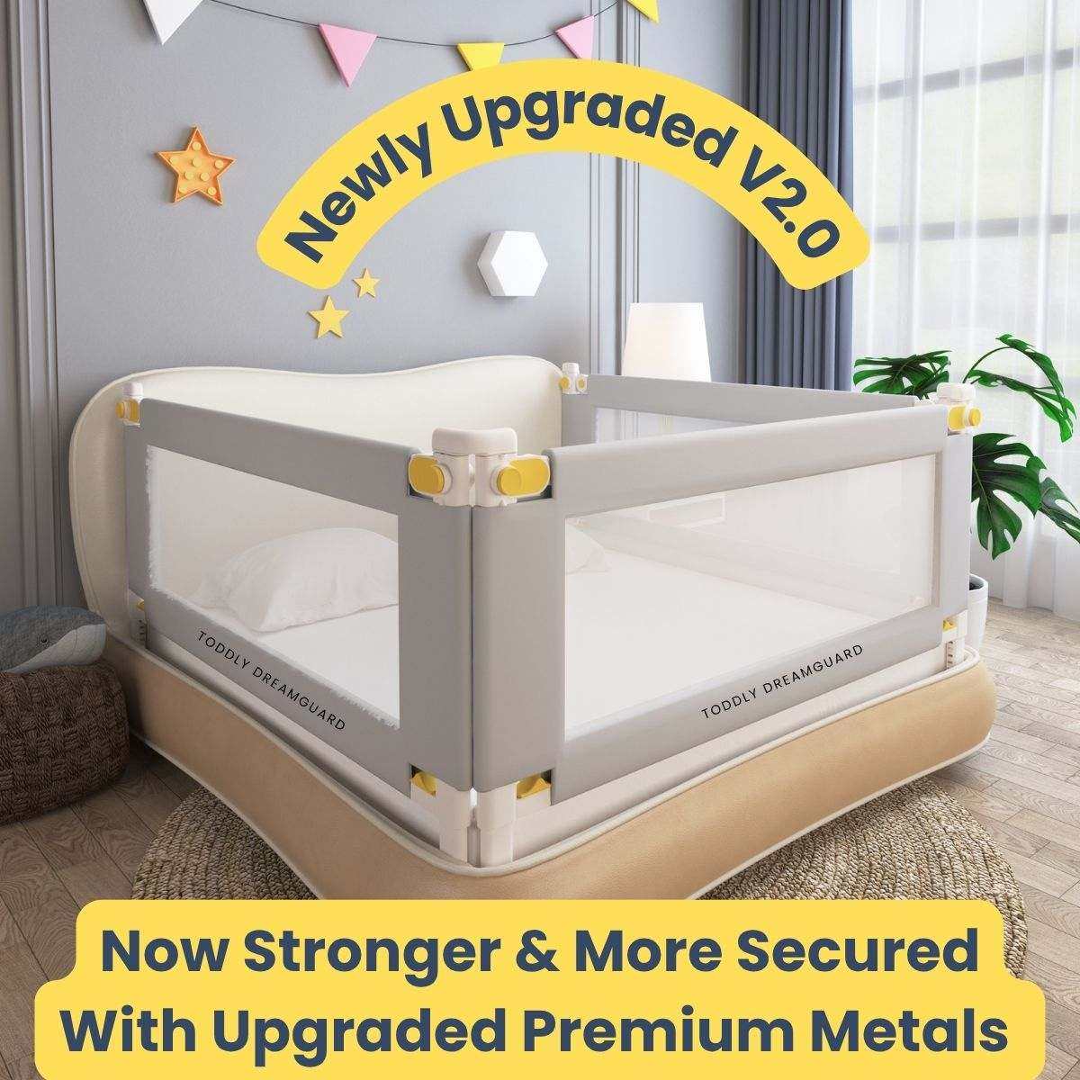 Toddly DreamGuard V2 adjustable baby bed rail with breathable mesh for safe sleep
