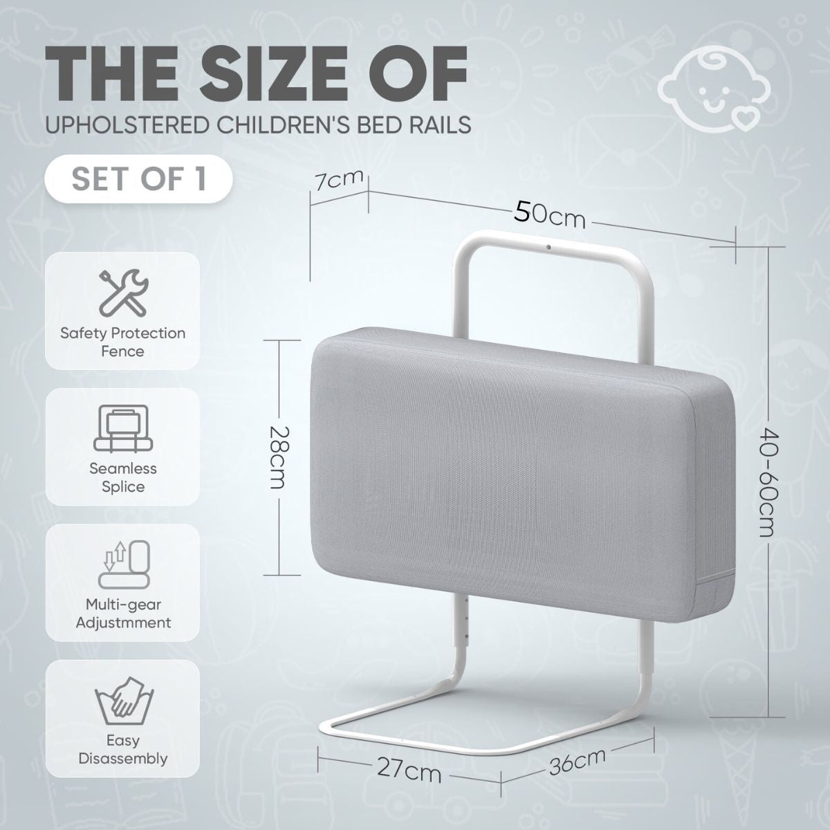 Toddly FoamGuard Toddler Bed Rail Adjustable Height, Soft & Easy Install Baby Bed Rails