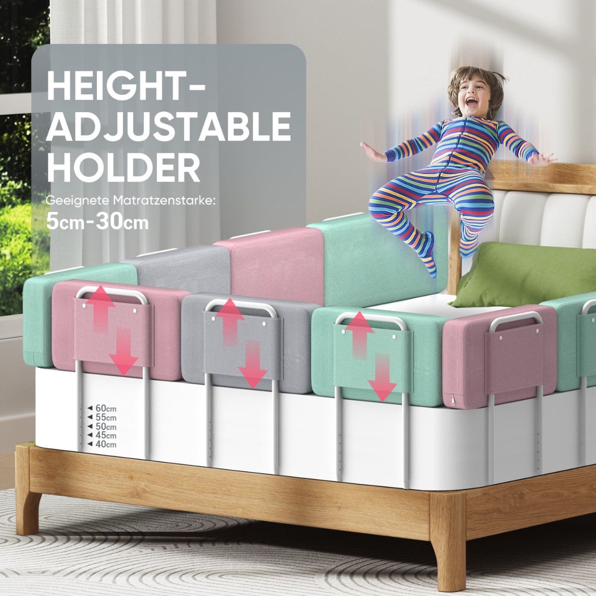 Toddly FoamGuard Toddler Bed Rail Adjustable Height, Soft & Easy Install Baby Bed Rails