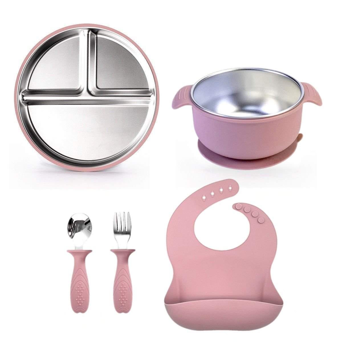 Toddly Mealmate Stainless Steel Feeding Set With Silicone Suction Cover for Baby - Led Weaning Baby Feeding Set