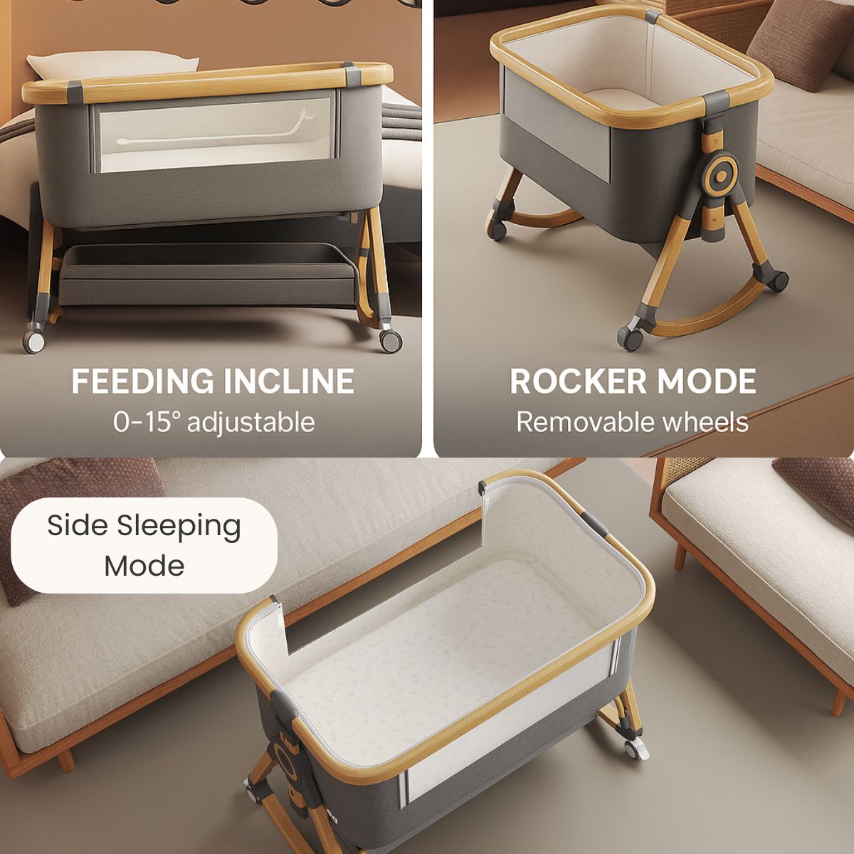 ToddlyToddly CuddleCrib 3 - in - 1 Bassinet – Rocker, Adjustable Height & Premium MattressBaby Bassinet - Babies Mart Australia