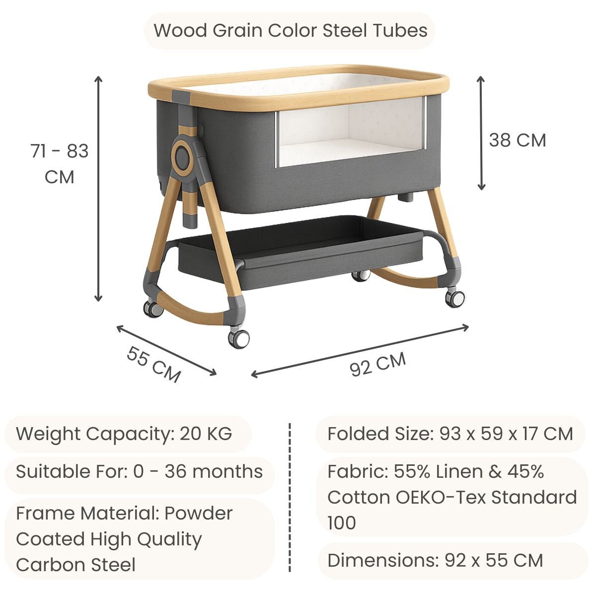 ToddlyToddly CuddleCrib 3 - in - 1 Bassinet – Rocker, Adjustable Height & Premium MattressBaby Bassinet - Babies Mart Australia