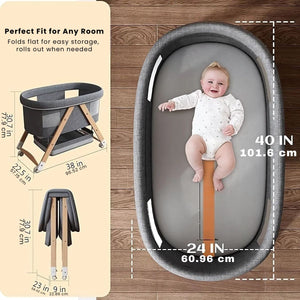 ToddlyToddly CuddleCrib Oval 3 - in - 1 Wooden Bassinet – Rocker, Foldable & Premium MattressBaby Bassinet - Babies Mart Australia