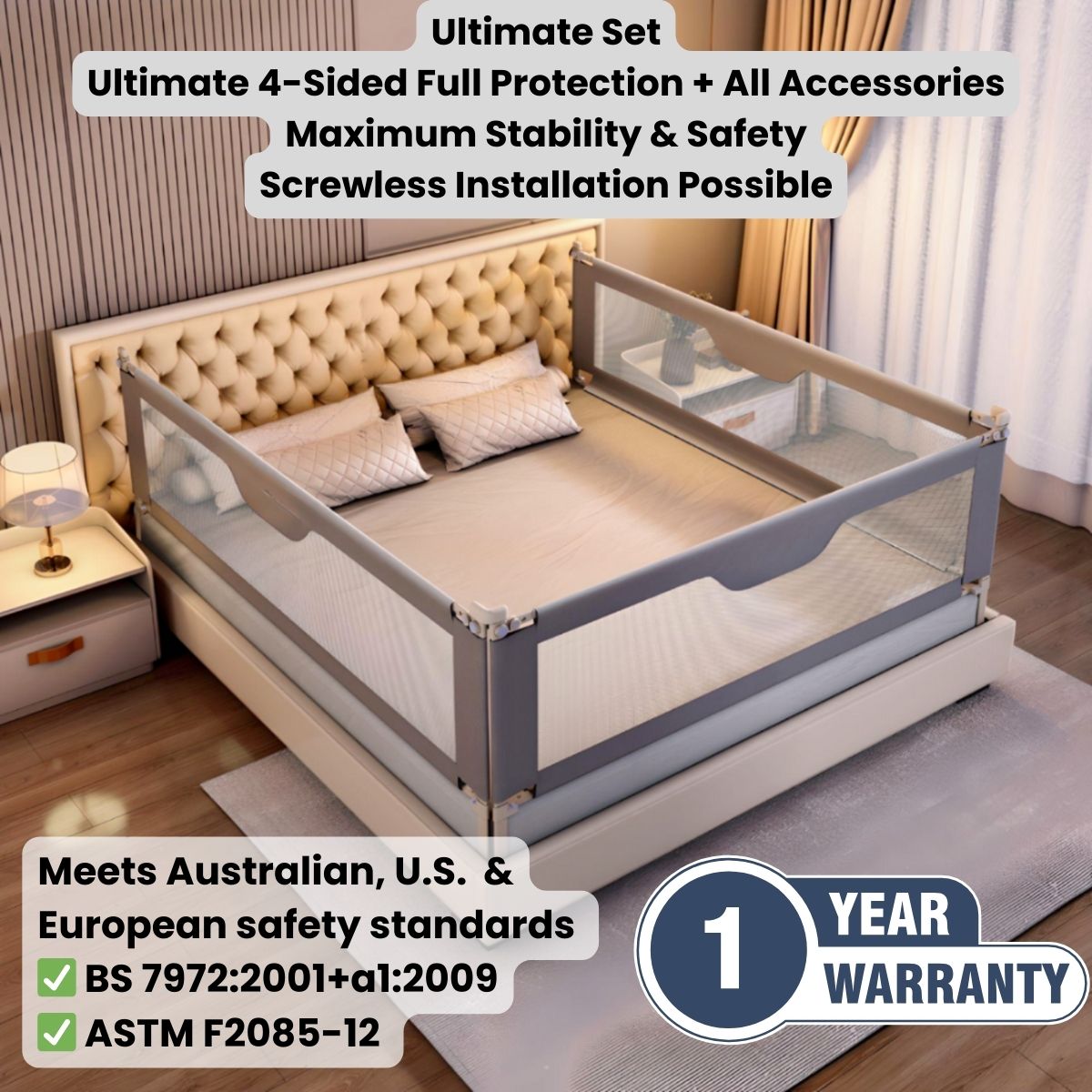 Toddly DreamGuard Adjustable Bed Rail Sets for Secure Peaceful