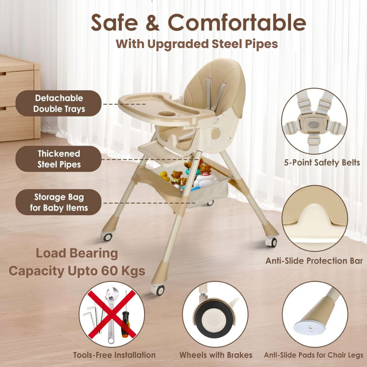 Toddly FlexiGrow 4 - in - 1 Baby High Chair Upgraded with Enhanced Safety High Chair