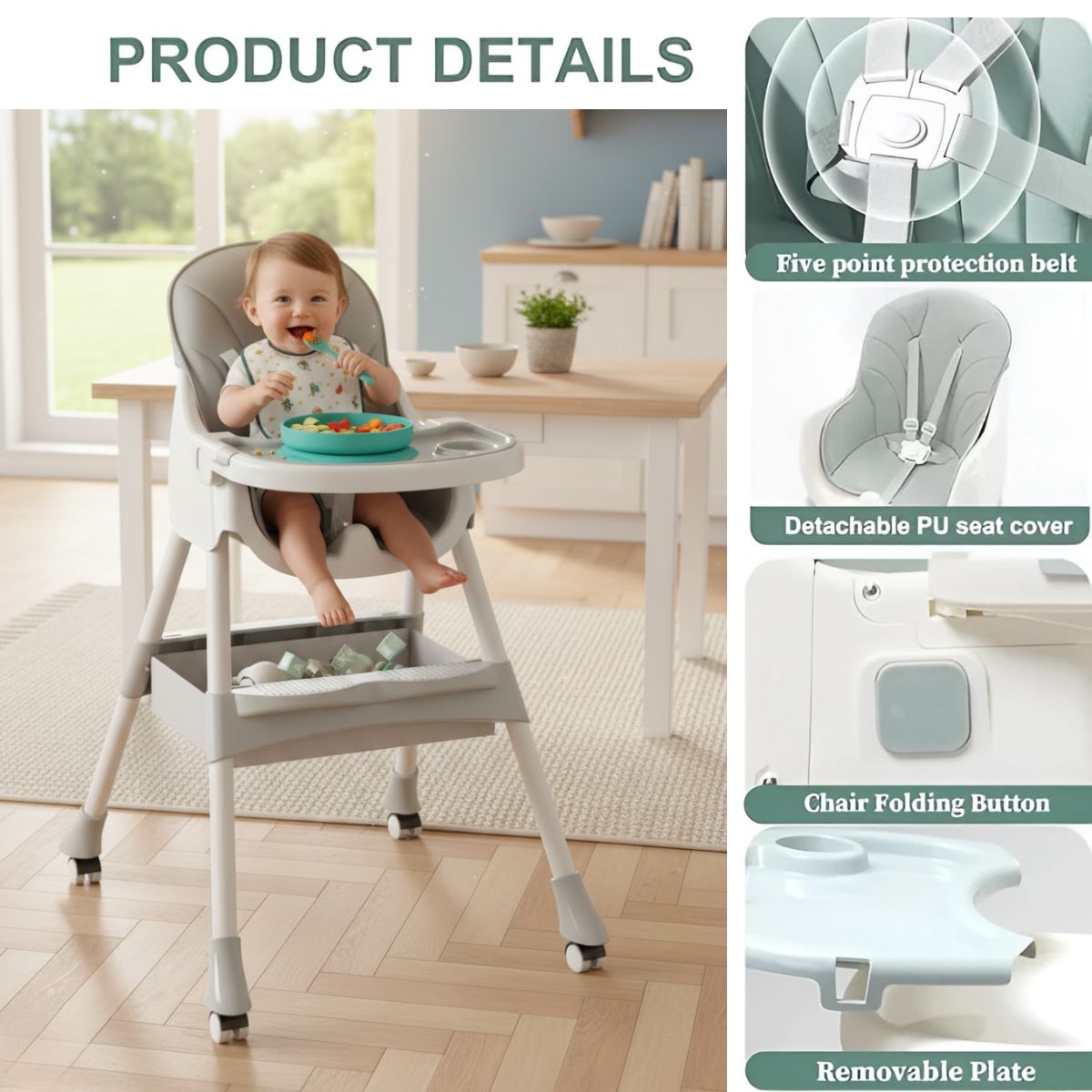 Toddly FlexiGrow 4 - in - 1 Baby High Chair Upgraded with Enhanced Safety High Chair