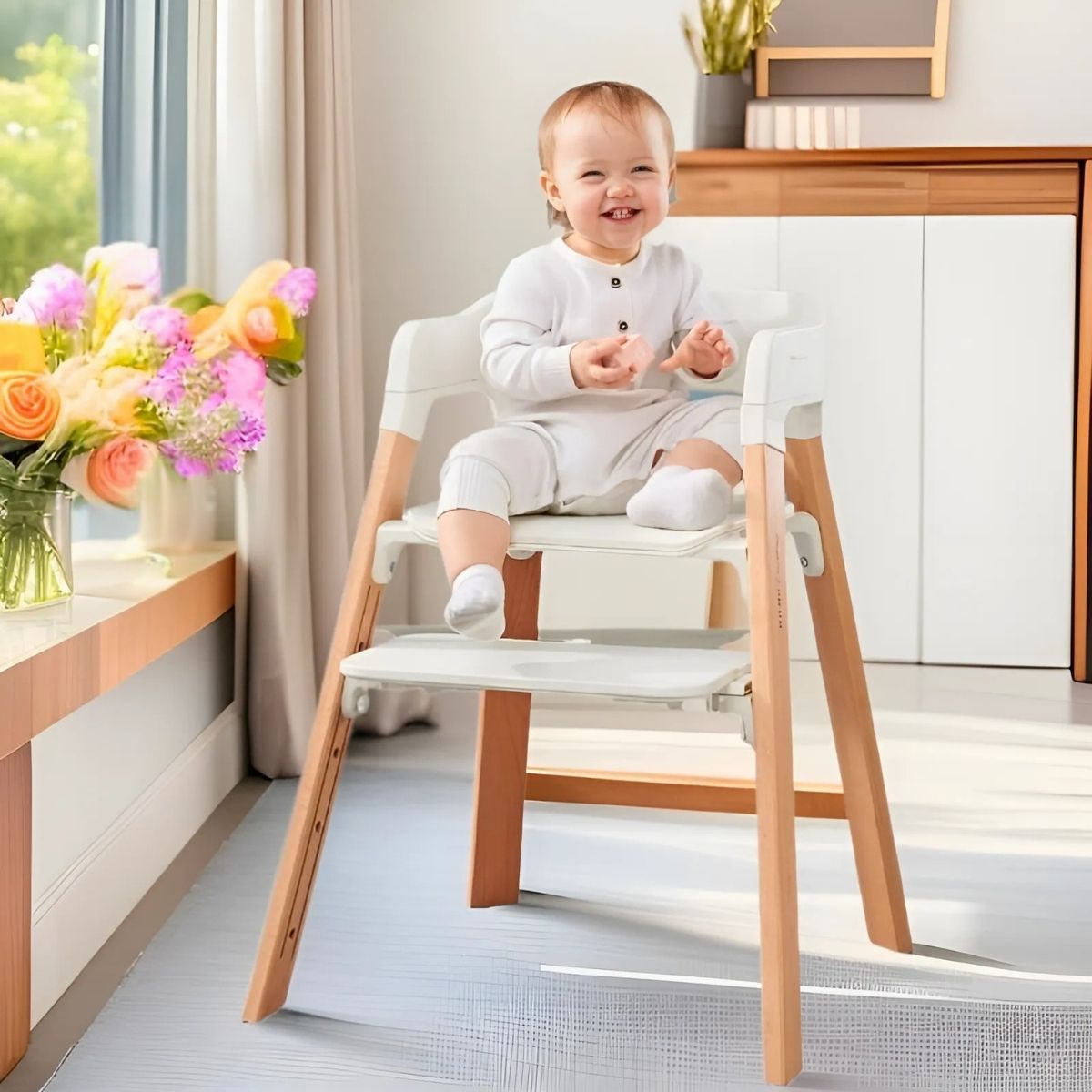 ToddlyToddly FlexiGrow Beechwood Baby High Chair Ergonomic 3 - in - 1 with Adjustable FootrestHigh Chair - Babies Mart Australia