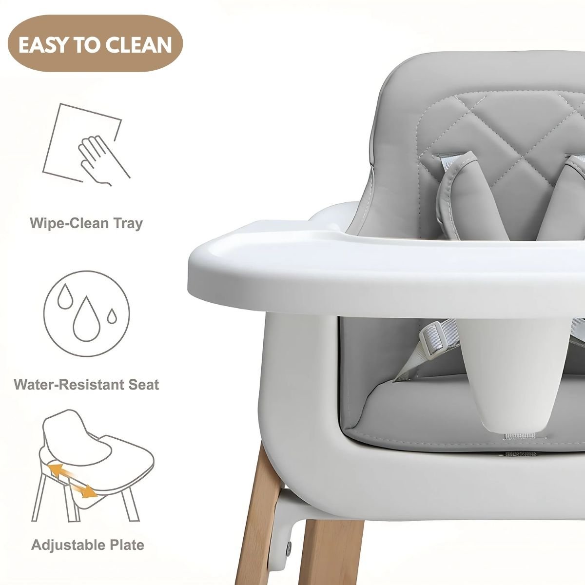 ToddlyToddly FlexiGrow Beechwood Baby High Chair Ergonomic 3 - in - 1 with Adjustable FootrestHigh Chair - Babies Mart Australia