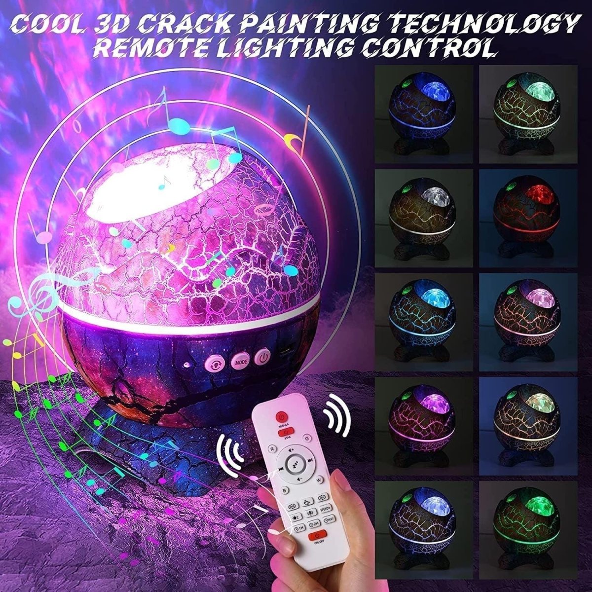 Glowly 4 - in - 1 Dino Egg Galaxy Projector Night Light with White Noise Night Light Projector
