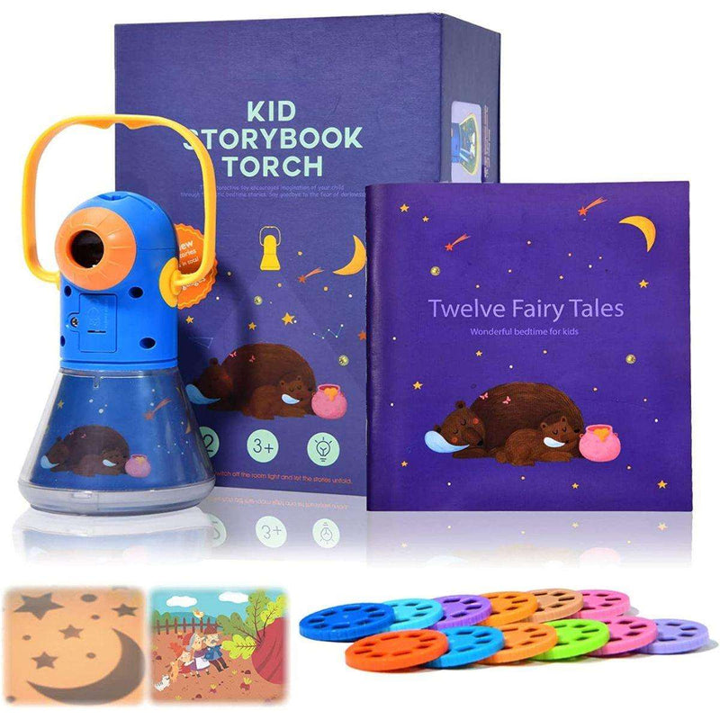 Magical Storybook Projector with kid-friendly torch, storybook, and colorful projector reels for bedtime storytelling and night light.