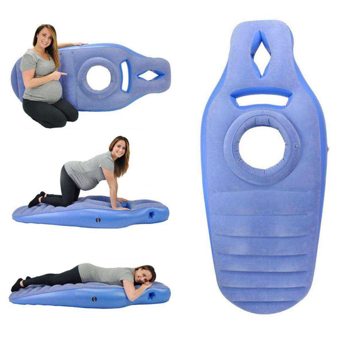 Inflatable pregnancy pillow with 25cm belly opening and comfortable support for expectant mothers
