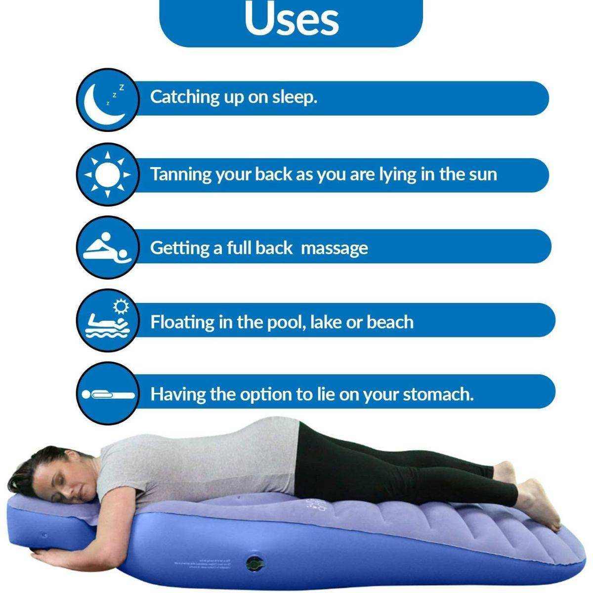 inflatable pregnancy pillow in use lying face down for comfort and support