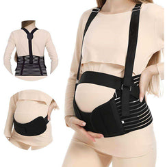 Pregnant woman wearing adjustable MaterniCare BellyGuard pregnancy belly band with shoulder straps