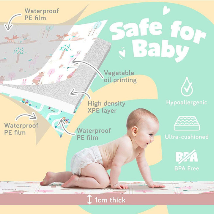 Babiesmart Baby Foldable Play Mat 1cm Thick Double-Sided, Safe & Comfortable - Babies Mart Australia